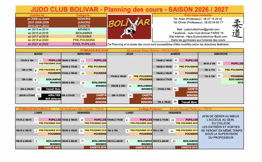 Horaires 26/27
